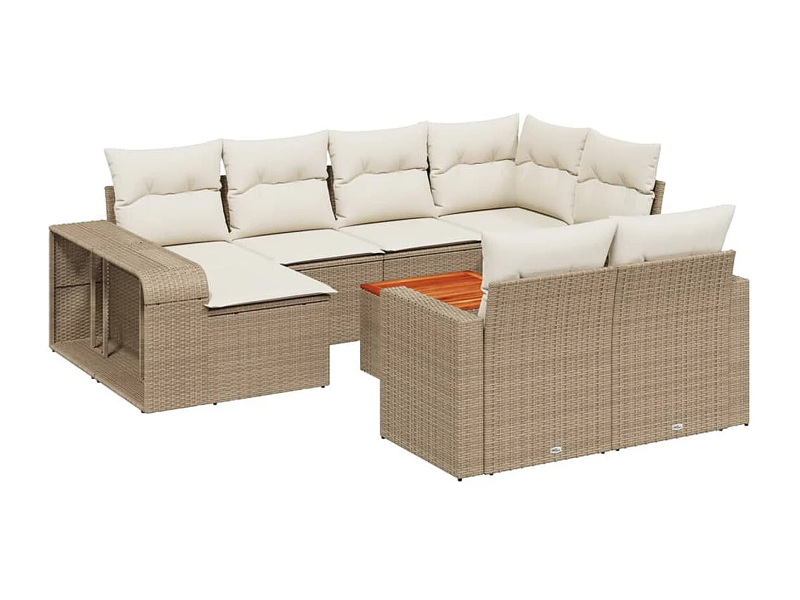Salon de jardin 11 pièces avec coussins beige résine tressée