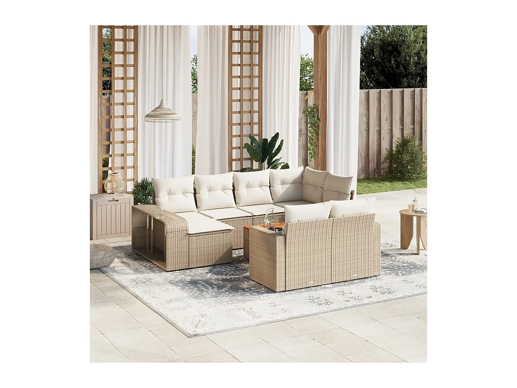 Salon de jardin 11 pièces avec coussins beige résine tressée