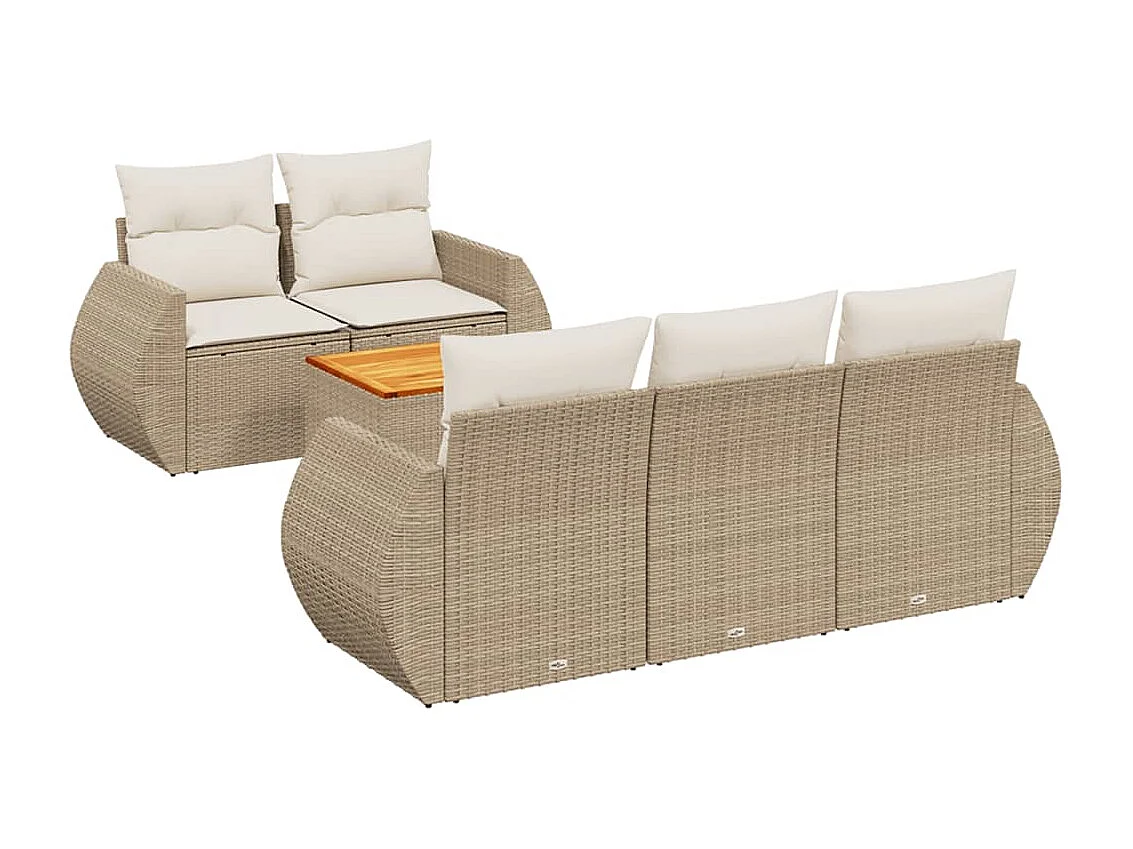 6-delige Loungeset met kussens poly rattan beige