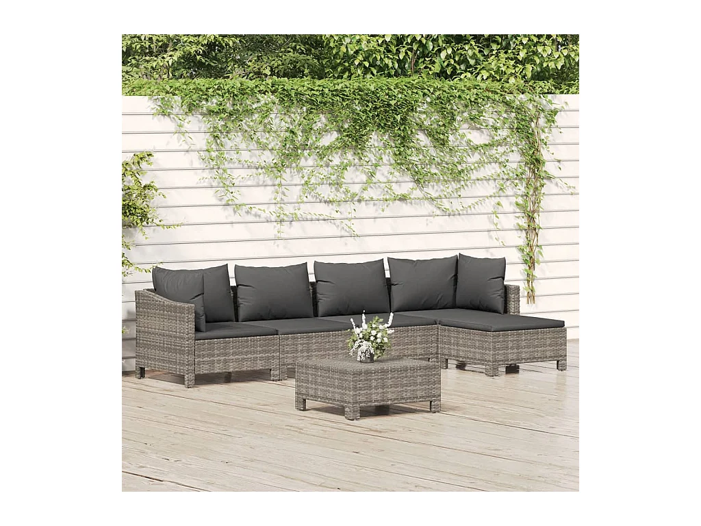 Salon de jardin 6 pièces avec coussins Gris Résine tressée