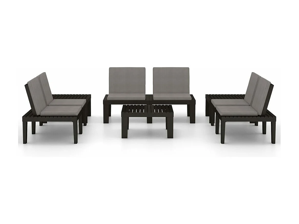 Salon de jardin 6 pièces avec coussins Plastique Gris