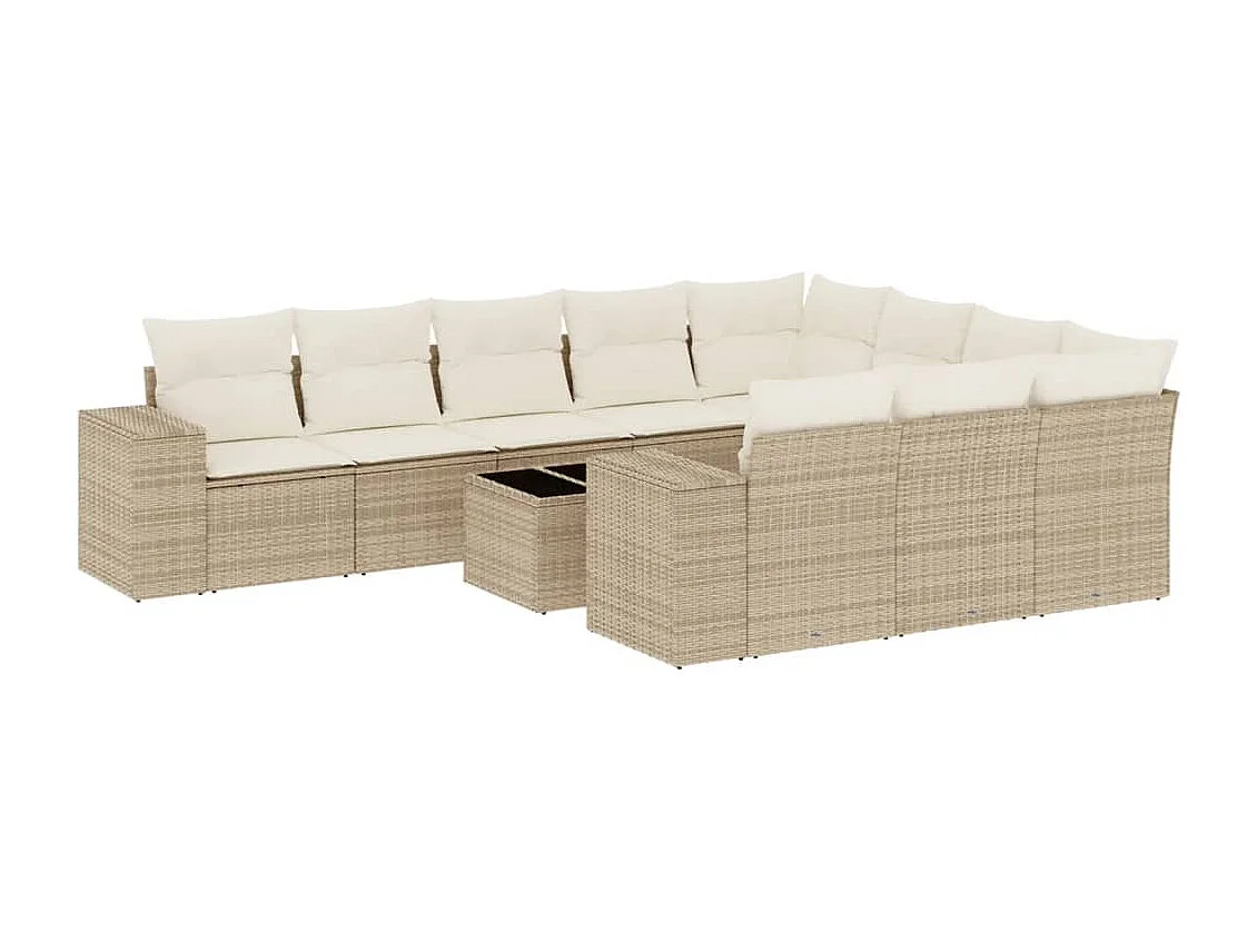 Salon de jardin 11 pièces avec coussins beige résine tressée