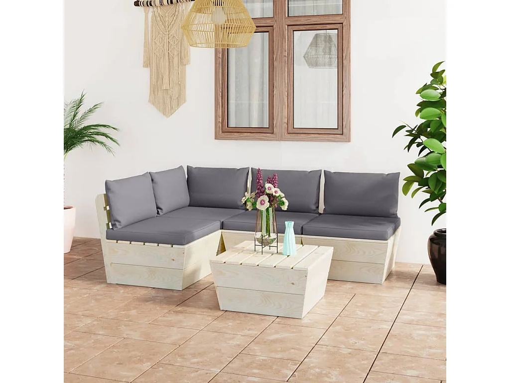 5 peças conjunto lounge de paletes + almofadões madeira de abeto