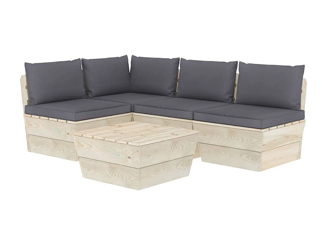 5 peças conjunto lounge de paletes + almofadões madeira de abeto
