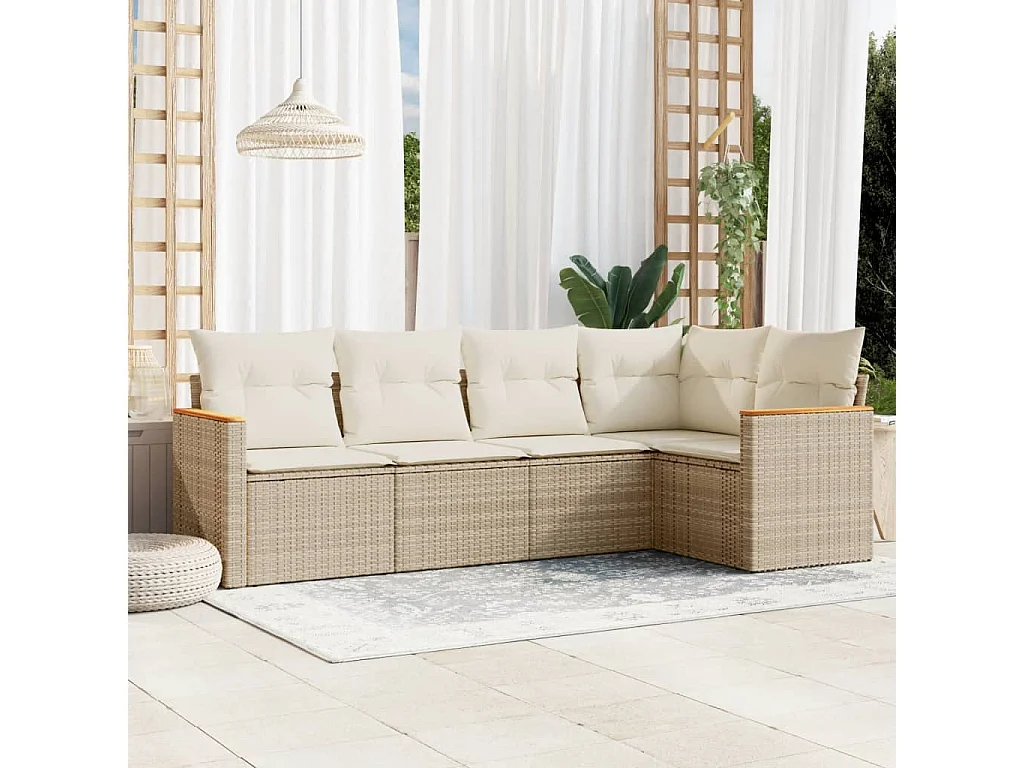 Salon de jardin avec coussins 5 pièces beige résine tressée
