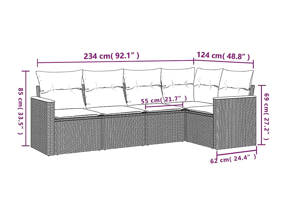 Salon de jardin avec coussins 5 pièces beige résine tressée
