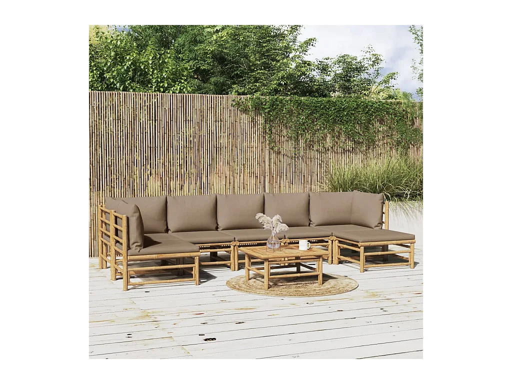 Salon de jardin 8 pièces avec coussins taupe bambou