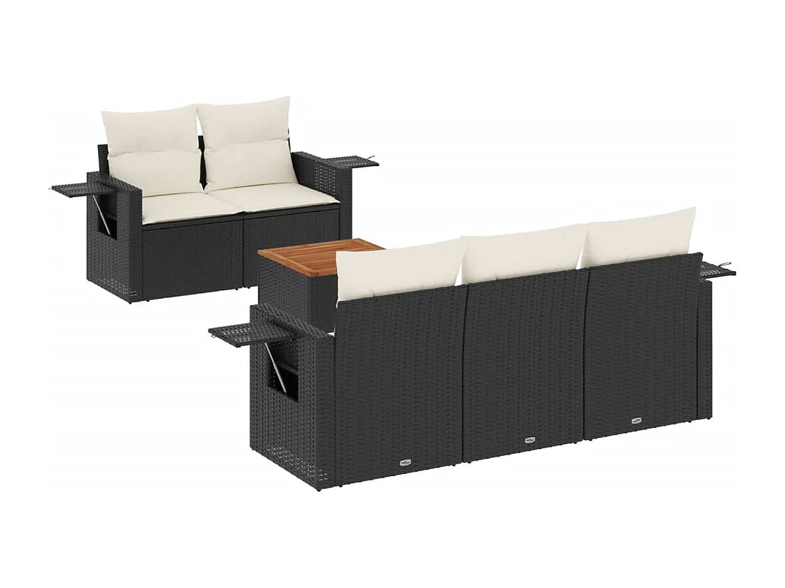 6-delige Loungeset met kussens poly rattan zwart