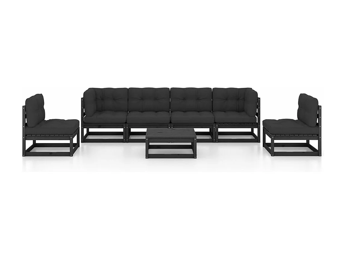 Salon de jardin 7 pièces avec coussins Bois de pin massif