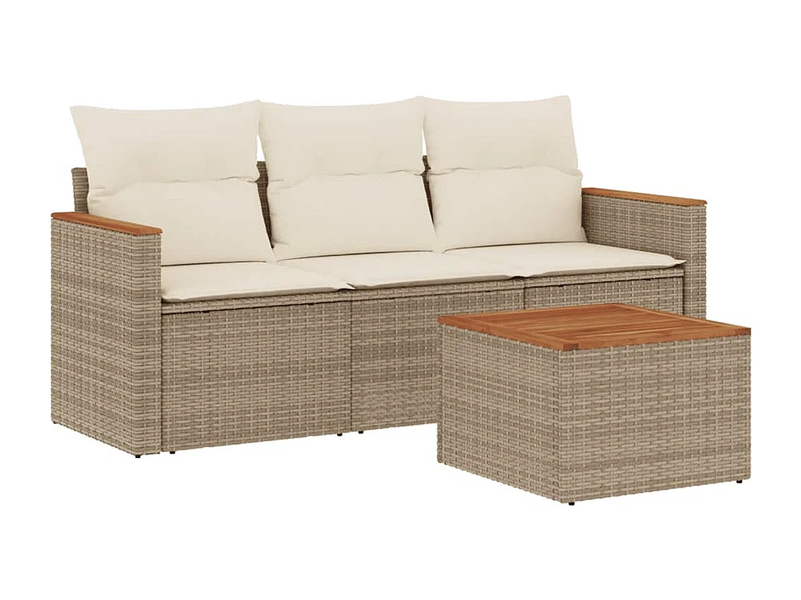 4-delige Loungeset met kussens poly rattan beige
