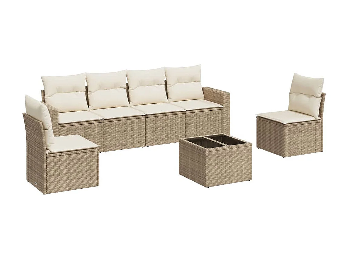 Salon de jardin avec coussins 7 pièces beige résine tressée