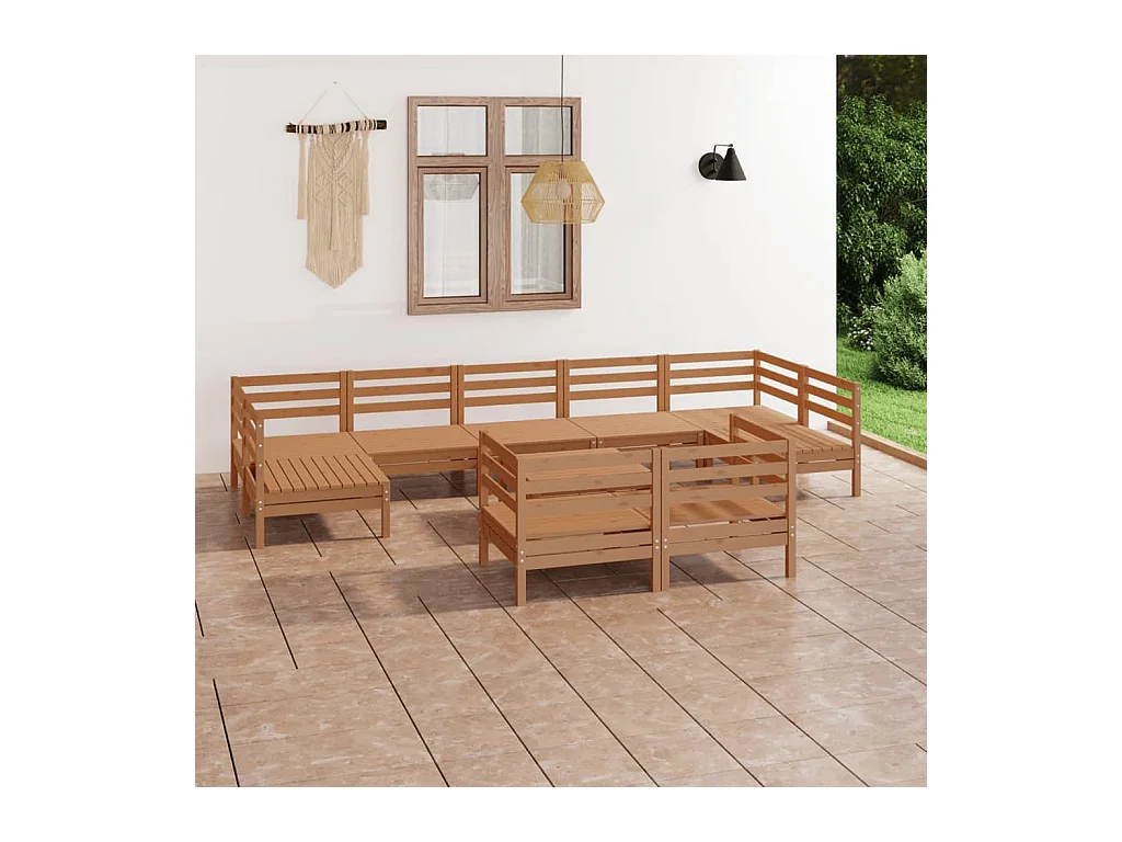 10-delige Loungeset massief grenenhout honingbruin