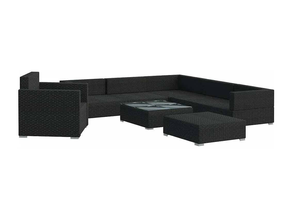 Set muebles de jardín 8 piezas y cojines ratán sintético negro