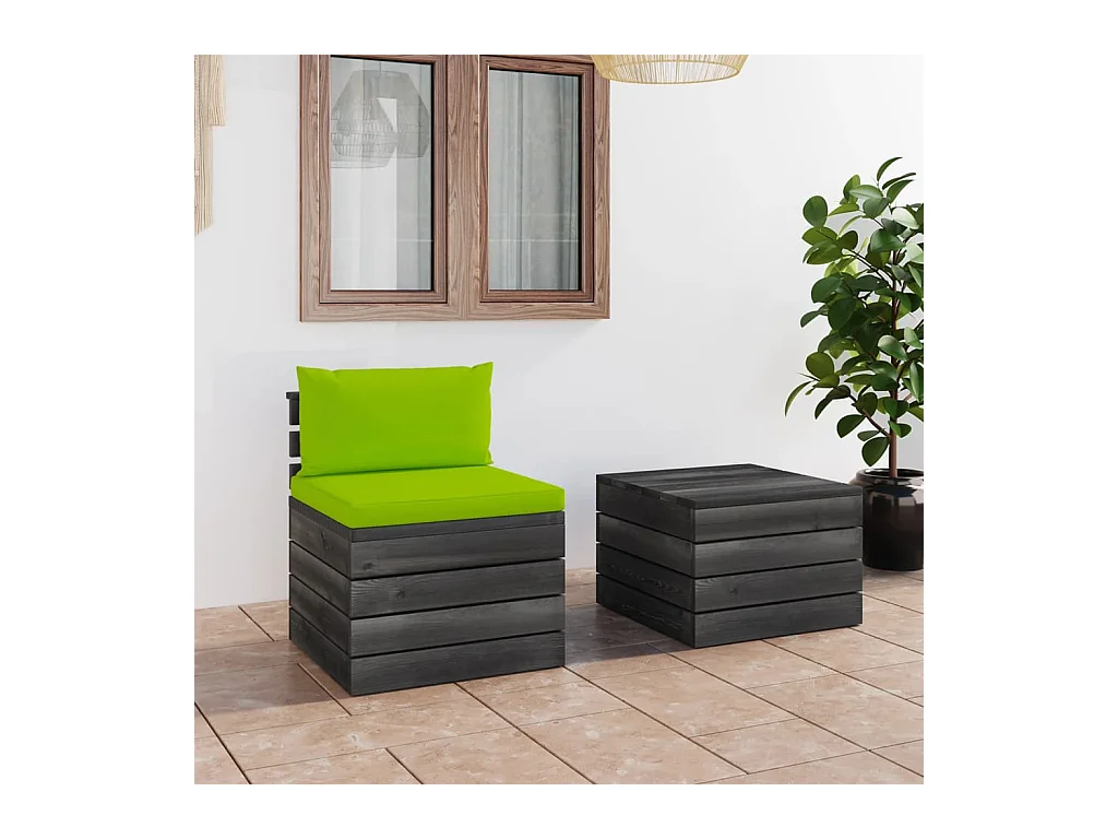 Salon palette de jardin 2 pièces avec coussins Bois de pin massif
