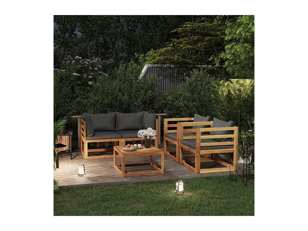 Muebles de jardín 5 piezas cojines madera maciza de acacia