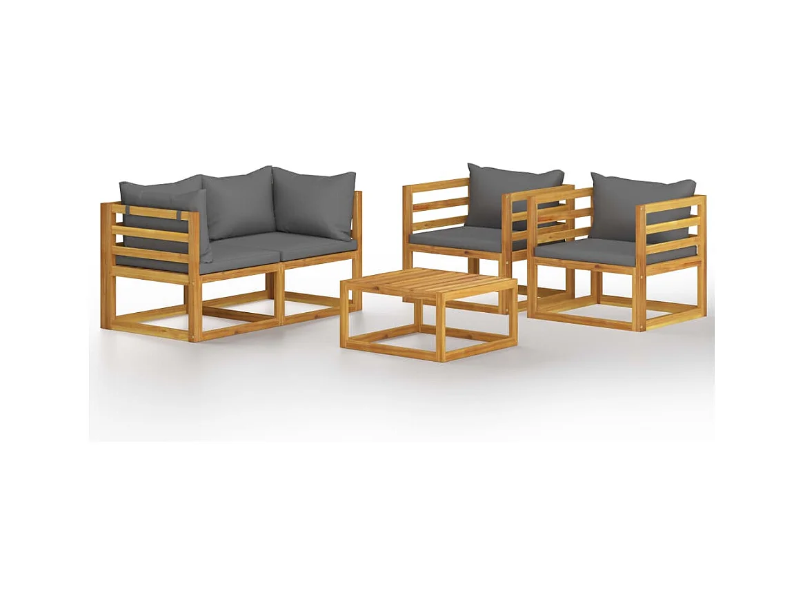 Muebles de jardín 5 piezas cojines madera maciza de acacia