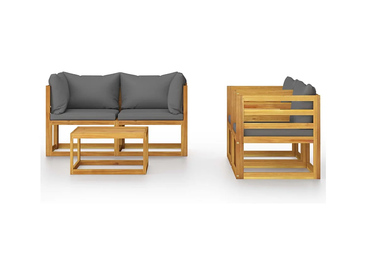 Muebles de jardín 5 piezas cojines madera maciza de acacia