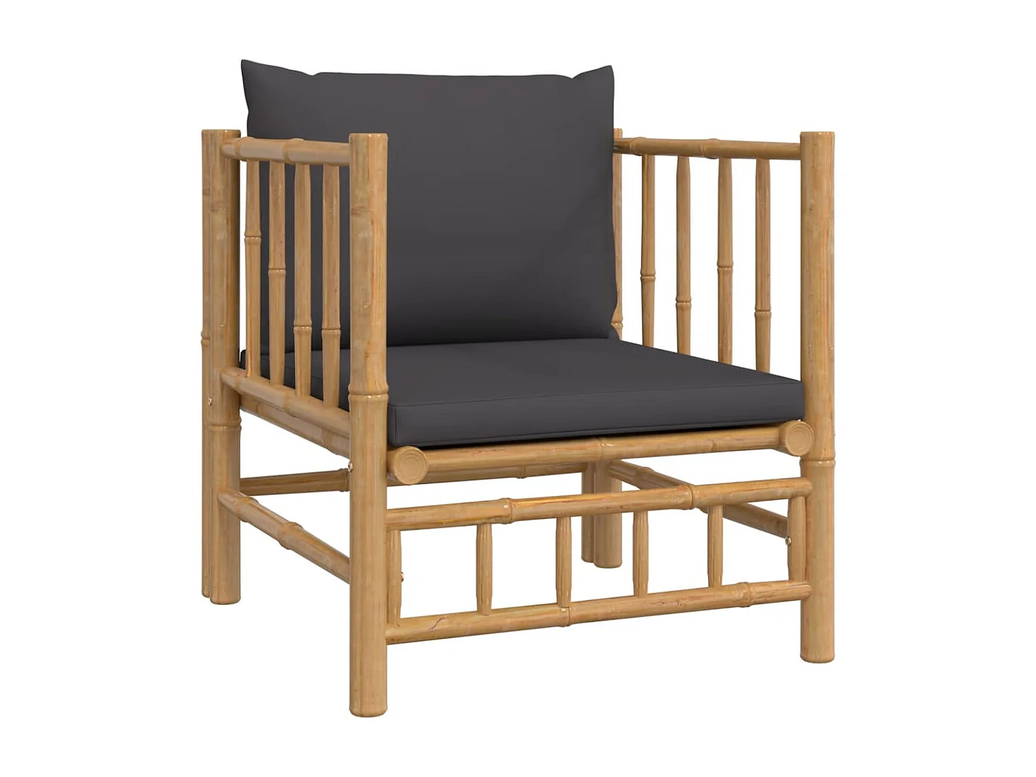 Salon de jardin 7 pièces avec coussins gris foncé bambou