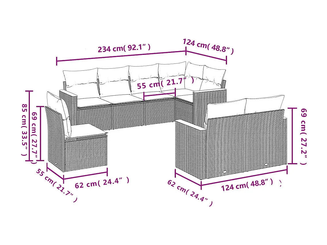 8-delige Loungeset met kussens poly rattan beige