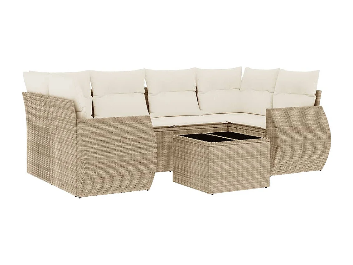 7-delige Loungeset met kussens poly rattan beige