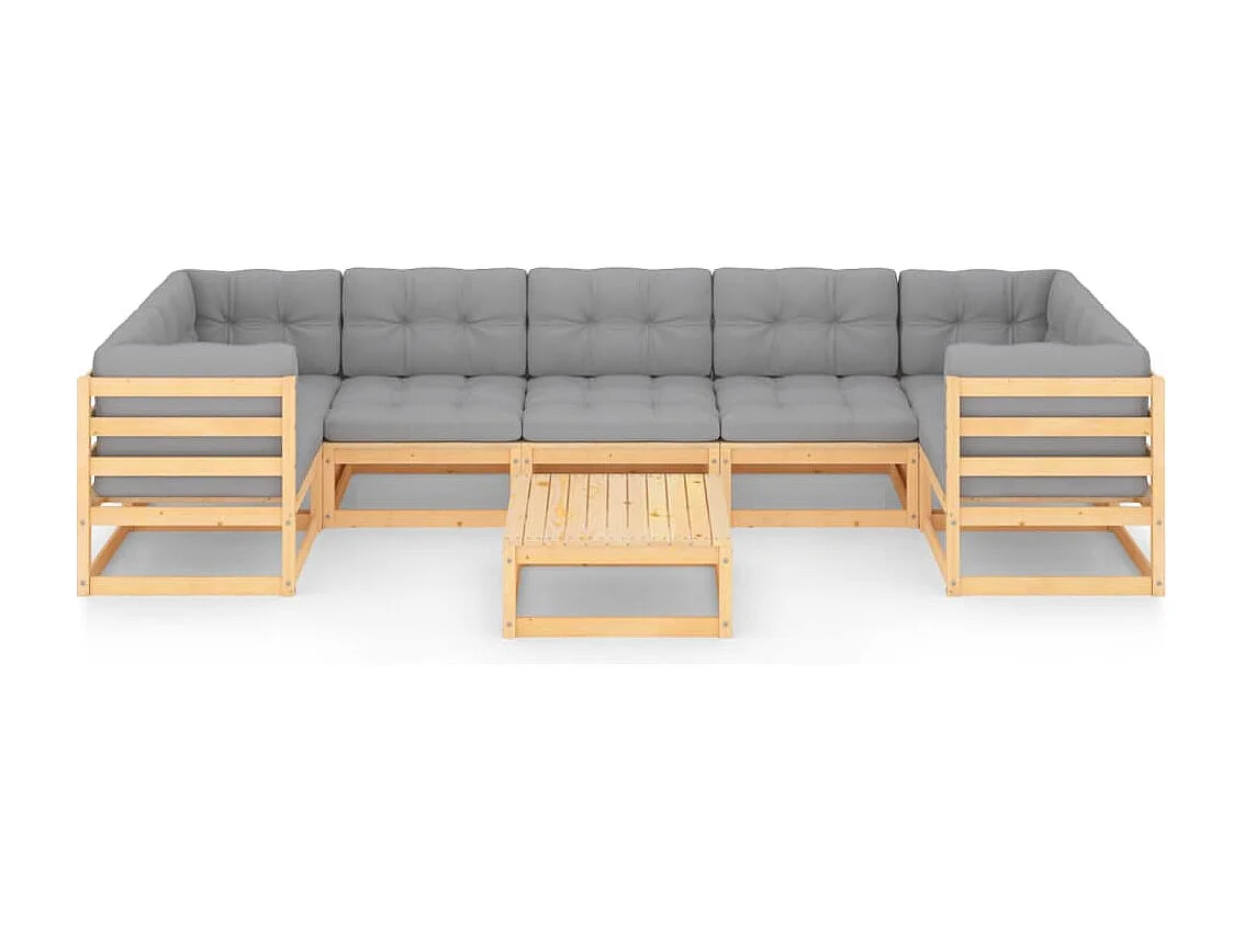 Juego de muebles de jardín 8 piezas y cojines madera maciza pino