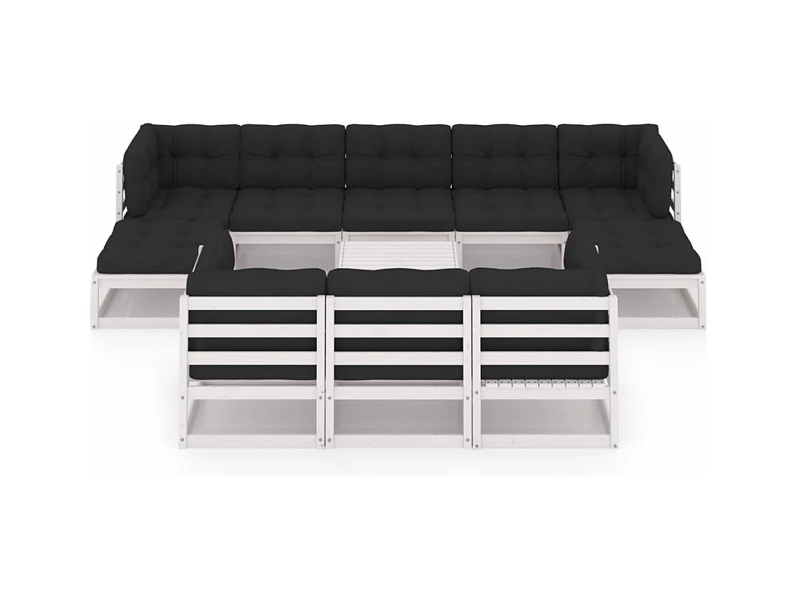 Set de muebles de jardín 11 piezas con cojines madera pino blanco
