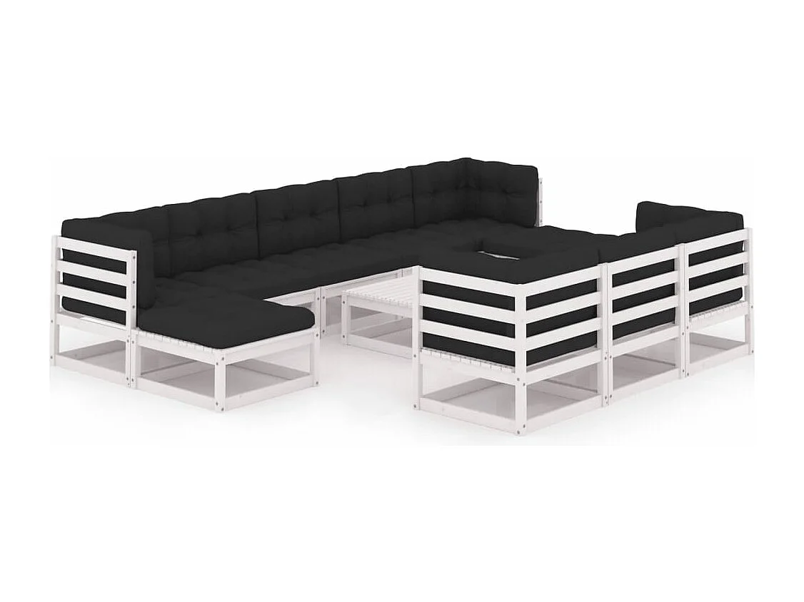 Set de muebles de jardín 11 piezas con cojines madera pino blanco