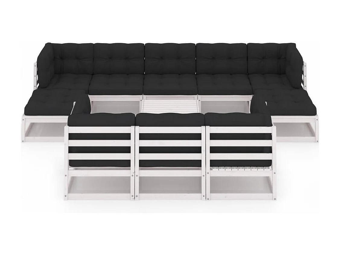 Set de muebles de jardín 11 piezas con cojines madera pino blanco