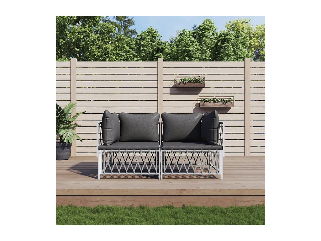 Salon de jardin avec coussins 2 pièces blanc acier