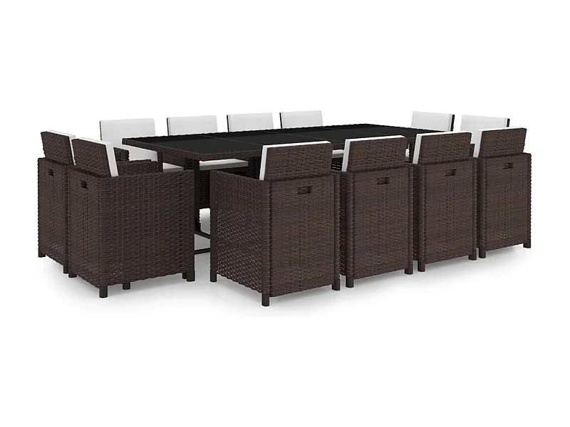 Set comedor de jardín 13 piezas y cojines ratán sintético marrón