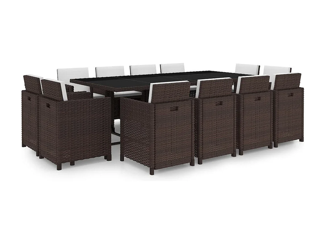 Salon de jardin avec coussins 13 pièces Résine tressée Marron