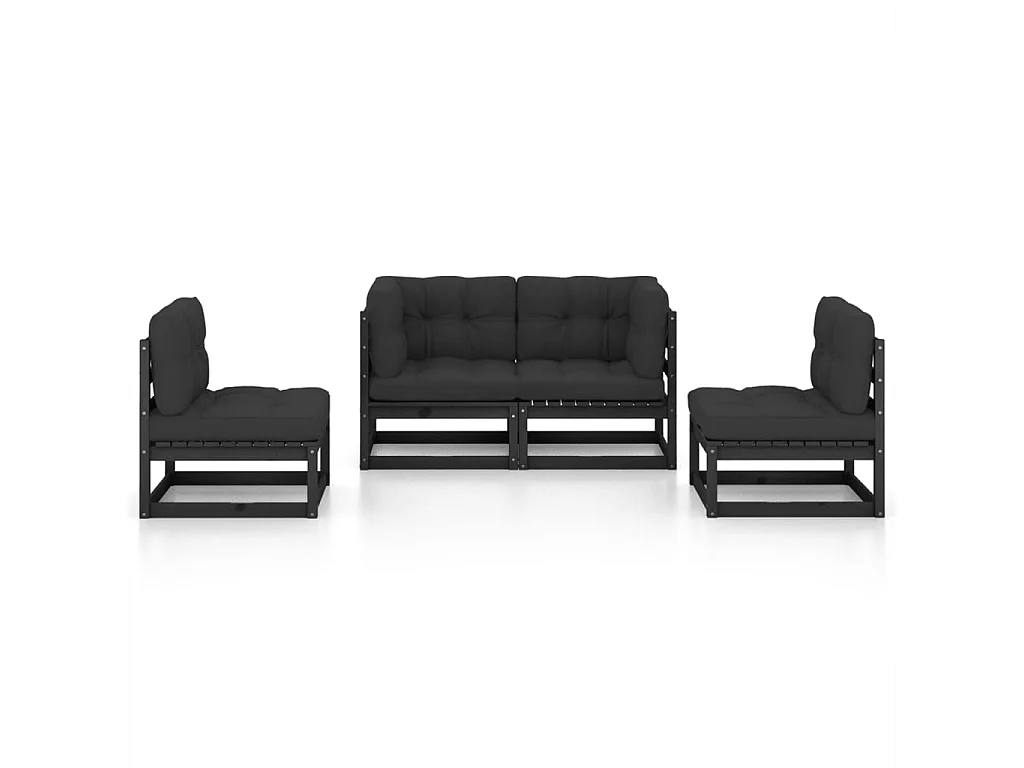 Juego de muebles de jardín 4 piezas y cojines madera pino maciza