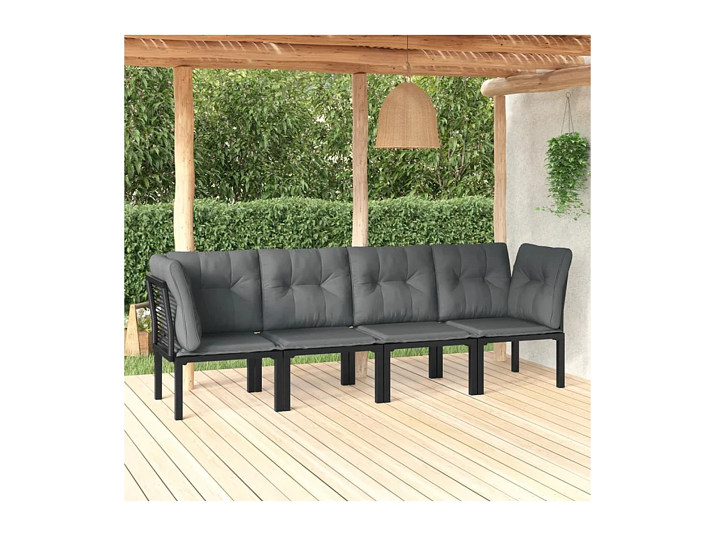 4-delige Loungeset poly rattan zwart en grijs