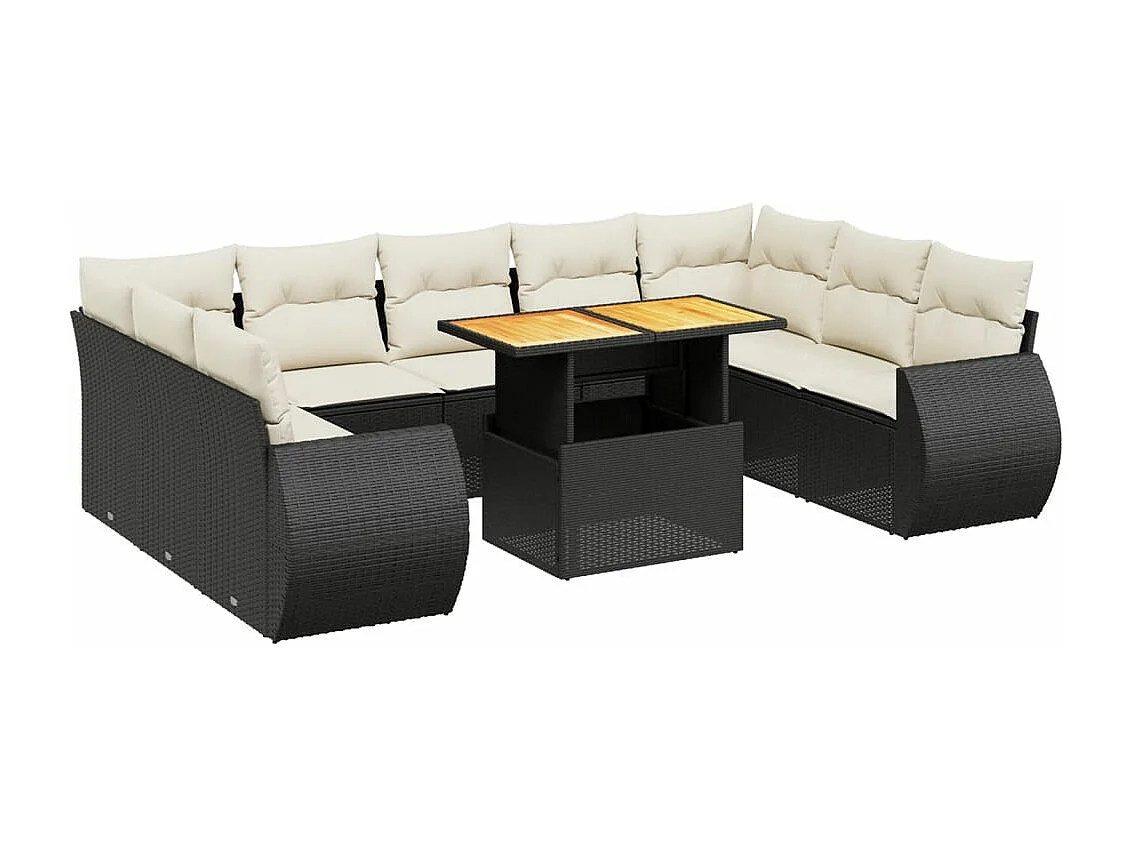 10 peças conjunto sofás de jardim c/ almofadões vime PE preto