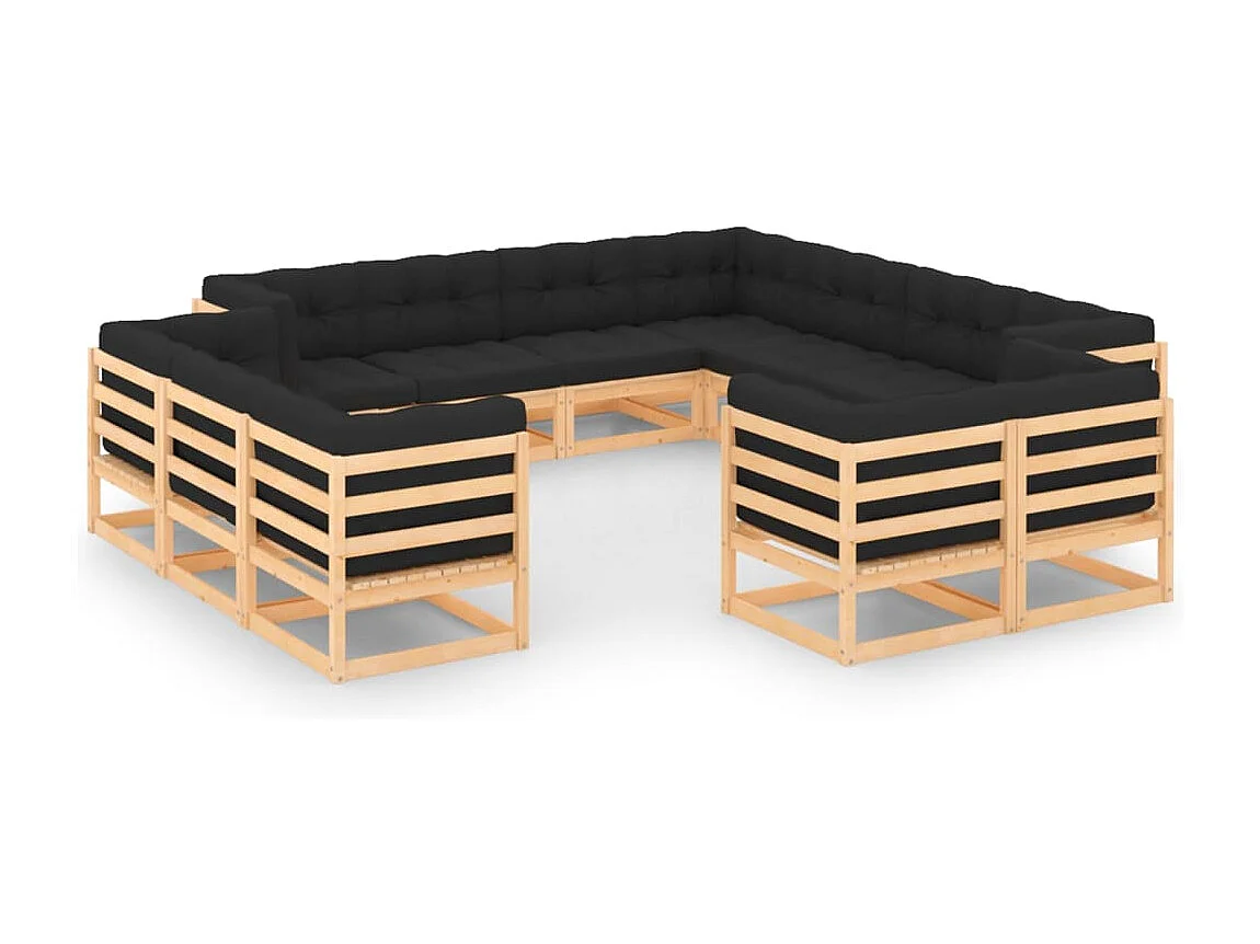 12 peças conj. lounge jardim c/ almofadões antracite pinho maciço