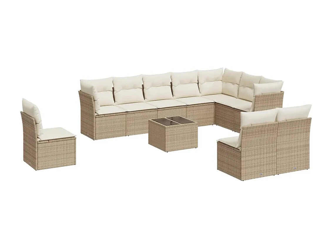 Set de sofás de jardín 11piezas con cojines ratán sintético beige