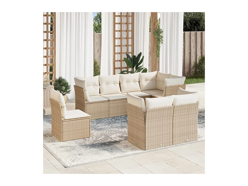 Salon de jardin avec coussins 8 pièces beige résine tressée
