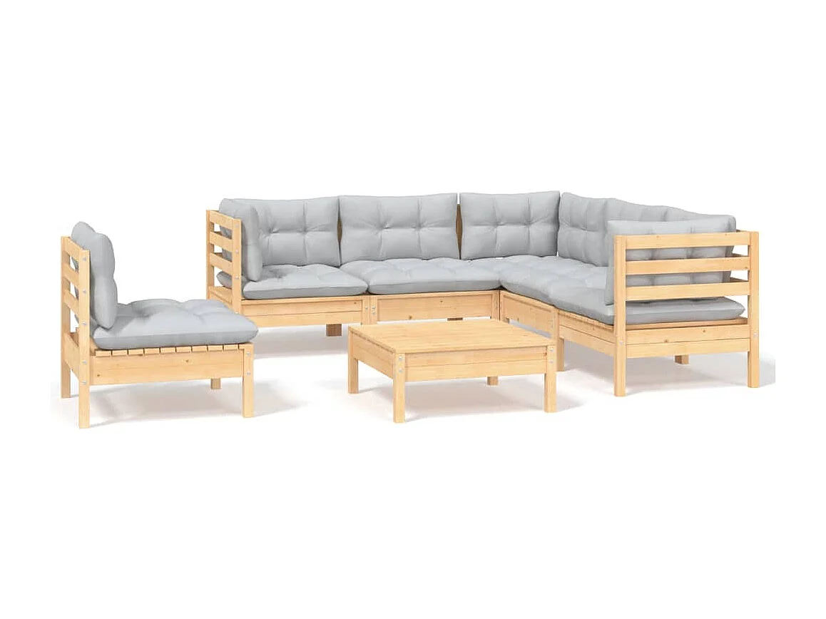 6 peças conjunto lounge de jardim c/ almofadões cinza pinho