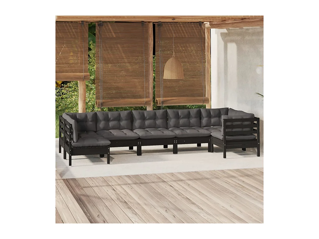 7 peças conjunto lounge de jardim c/ almofadões pinho maciço