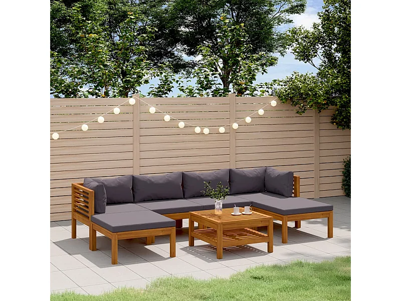 Salon de jardin 7 pièces avec coussin Bois d'acacia solide