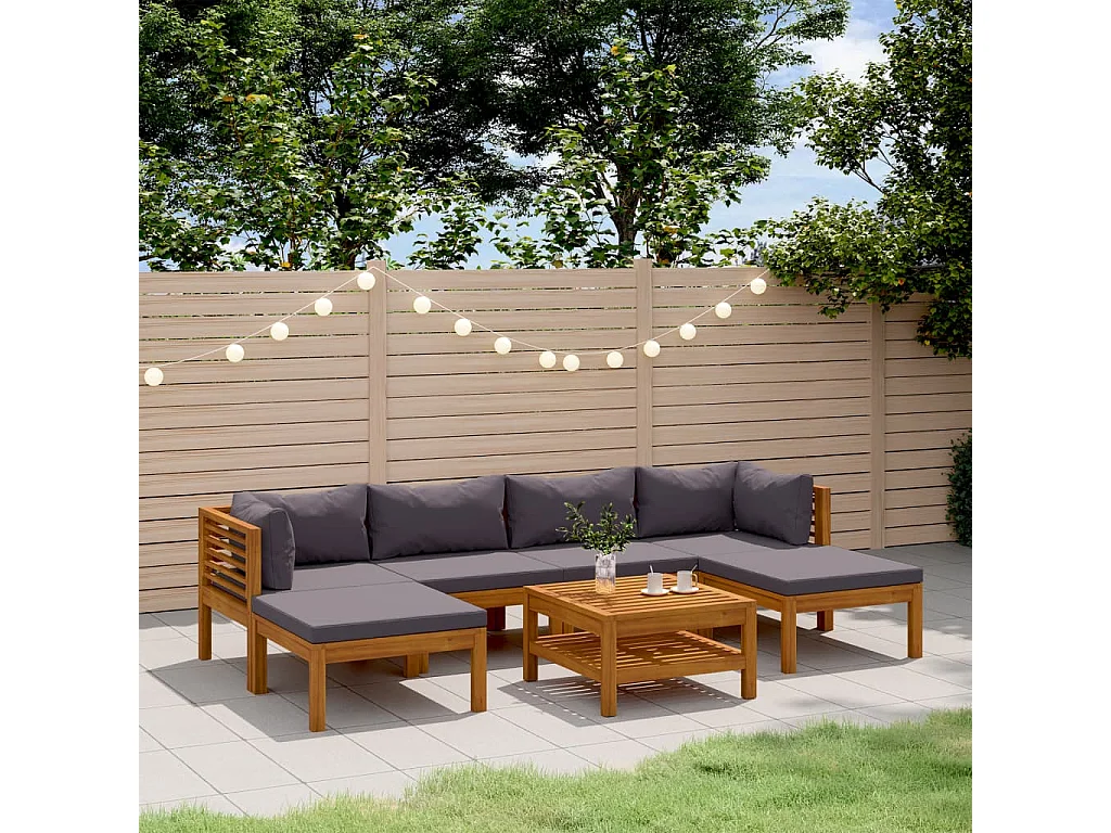 Salon de jardin 7 pièces avec coussin Bois d'acacia solide