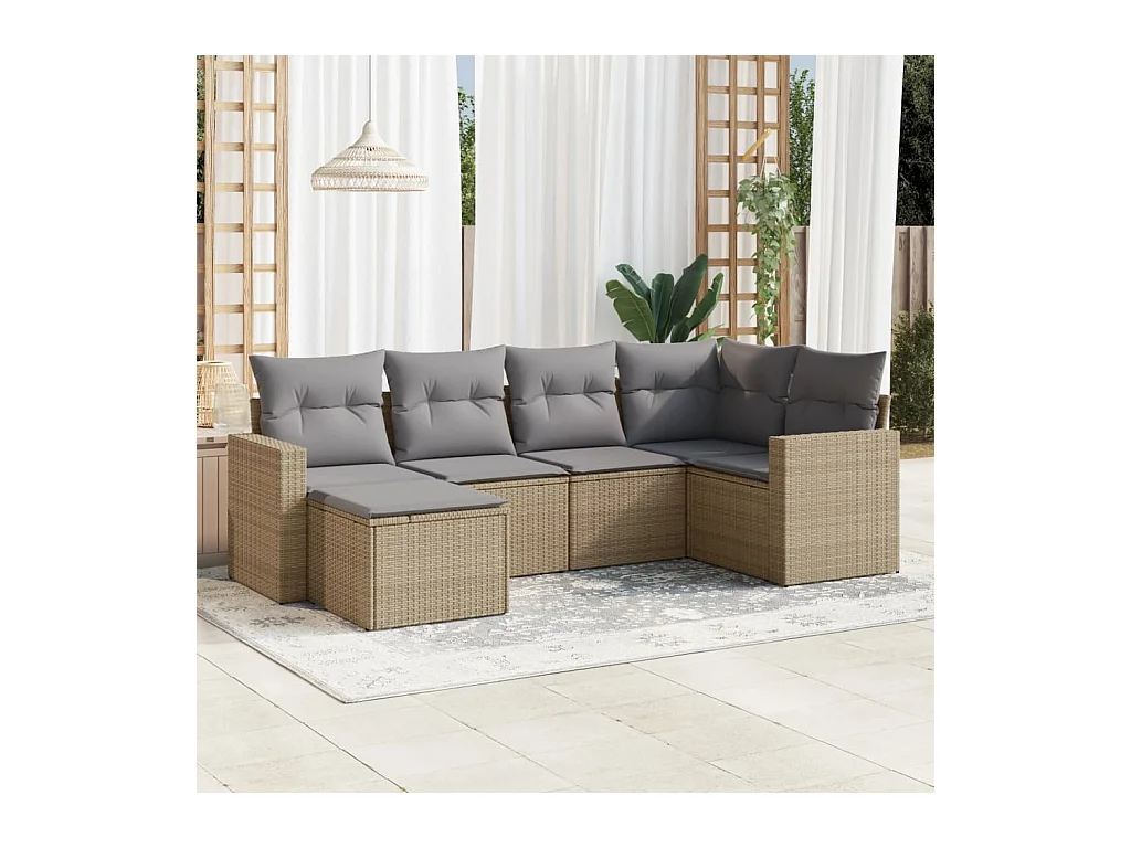 6 peças conjunto de sofás p/ jardim com almofadões vime PE bege