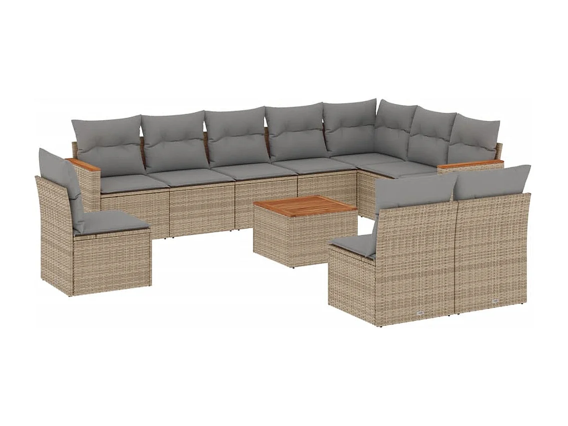 Salon de jardin et coussins 11 pièces mélange beige résine tressée