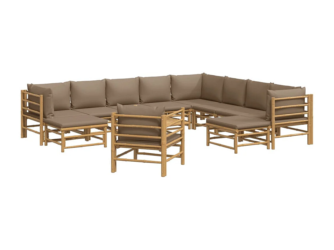 Salon de jardin 12 pièces avec coussins taupe bambou