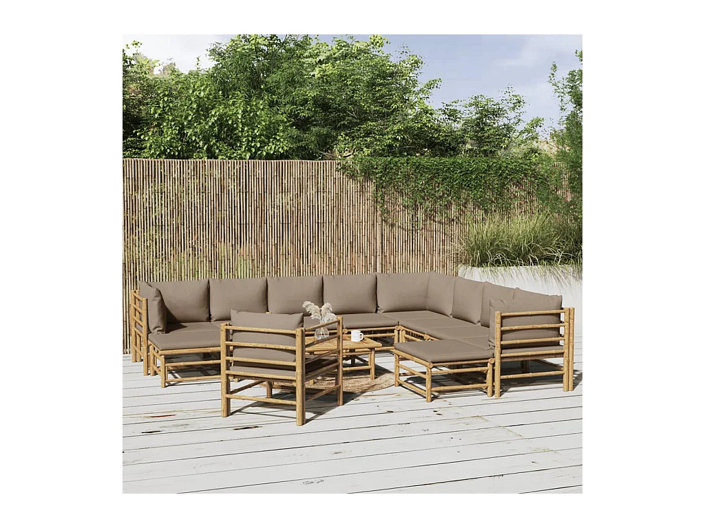 Salon de jardin 12 pièces avec coussins taupe bambou