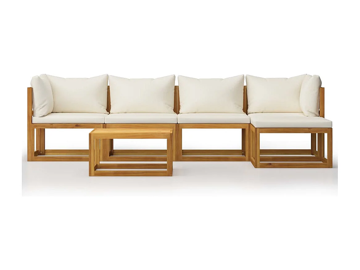 Salon de jardin 6 pièces avec coussin Crème Bois d'acacia solide