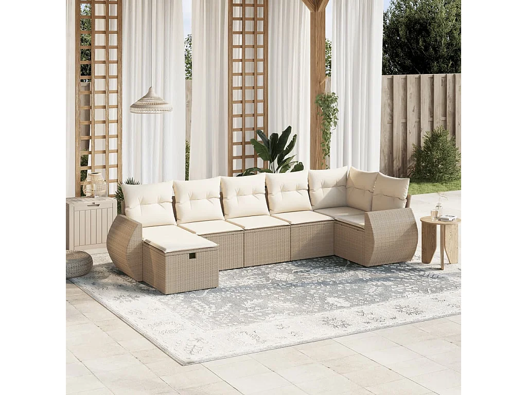 Salon de jardin avec coussins 7 pièces beige résine tressée