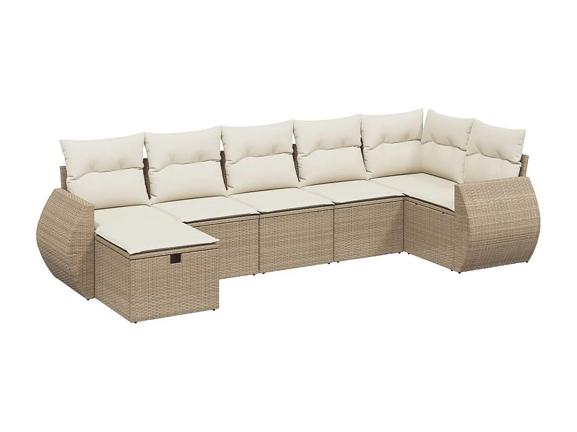 Salon de jardin avec coussins 7 pièces beige résine tressée