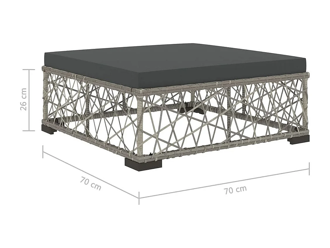 5 peças conjunto lounge de jardim c/ almofadões vime PE cinzento