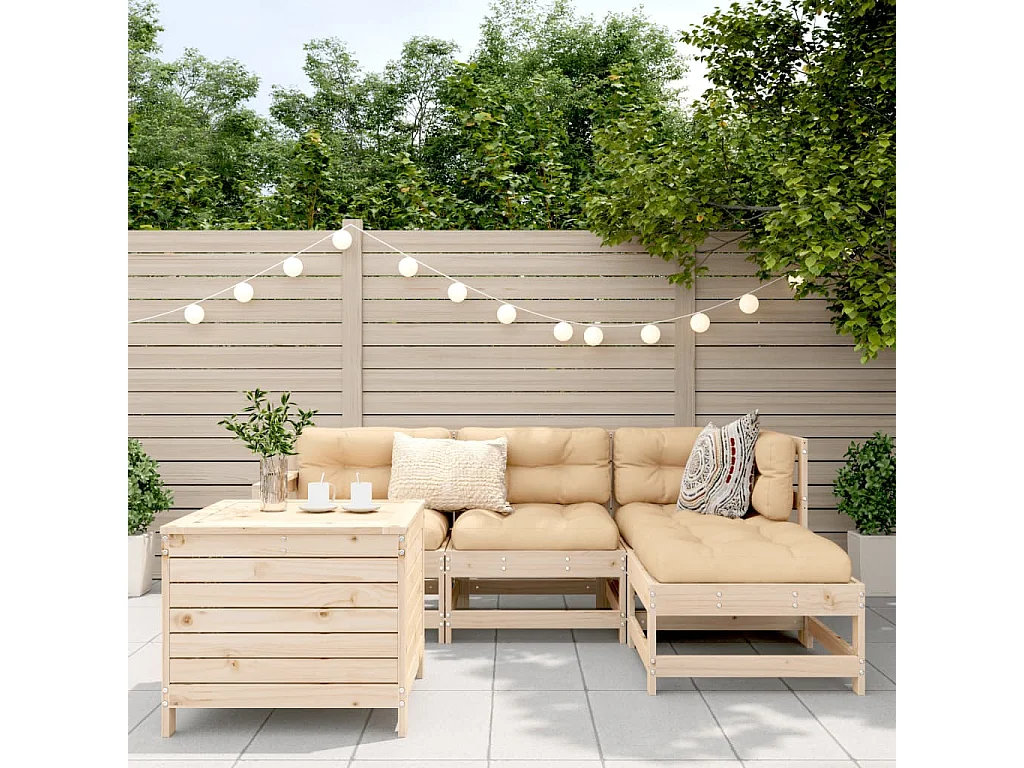 Juego de sofás de jardín 5 piezas madera maciza de pino